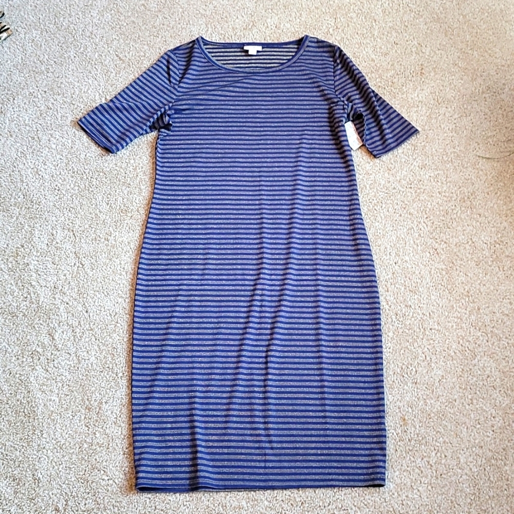 LuLaRoe Julia Dress M striped Elegance Collection NWT